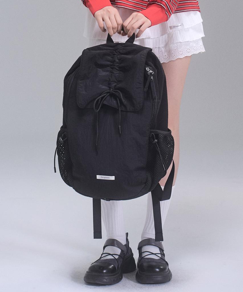 Zeroplanet Nylon Shirred Ribbon Backpack [Black]