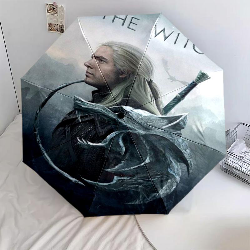 Witcher: Dark Warrior Automatic Umbrella - Suitable Travel Outdoor Portable Umbrella Birthday Gift Daily Essentials