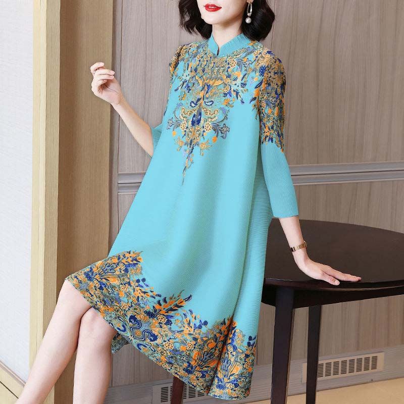 National style retro improved cheongsam dress women's new summer temperament middle-aged mother foreign style large size skirt
