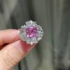 Exquisite Block Zircon Splicing Sterling Silver Ring Full of Pink Blue Diamonds for Ladies  Party Wedding Birthday Gift