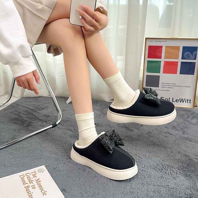 Warme Baumwollpantoffeln Herbst und Winter Schleife Indoor dicker Boden verschleißfest desodorierend Außenbekleidung rutschfeste Baumwollpantoffeln Winter