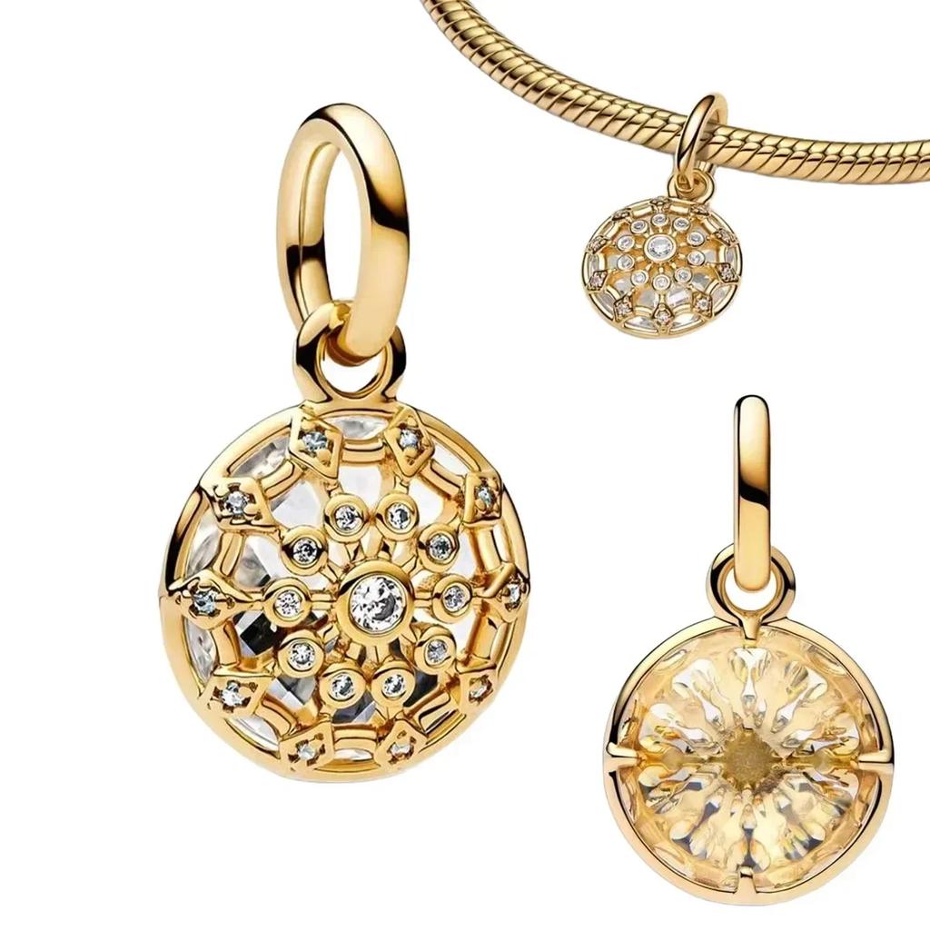 Colorful Full Diamond Charms Metal Love Blooming Rose Round Beads Pendant Fit Original Bracelets Necklace Accessory Elegant Fashion Beautiful Lovely