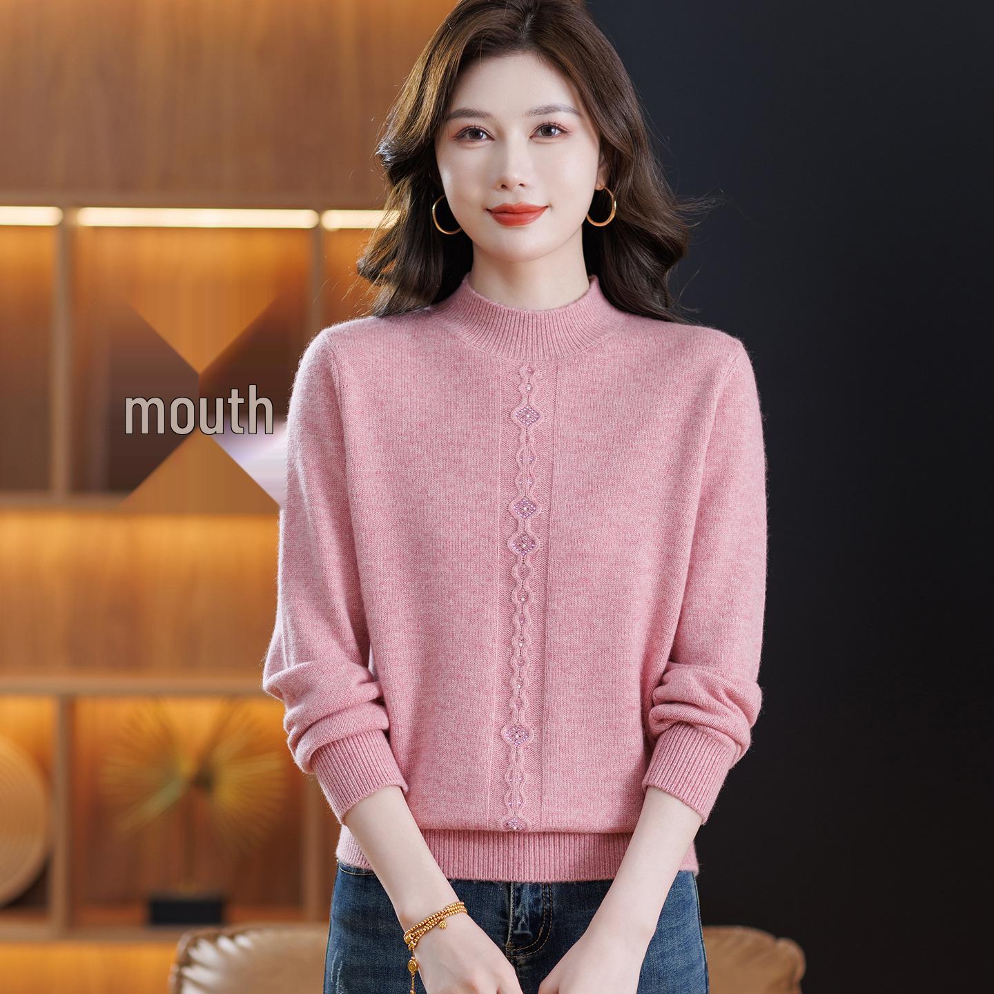 

Women s Thickened 100% Wool Sweater: Warm Half-High Collar Base Layer for Middle-Aged and Elderly Mothers 2XL (125-135 lbs)
