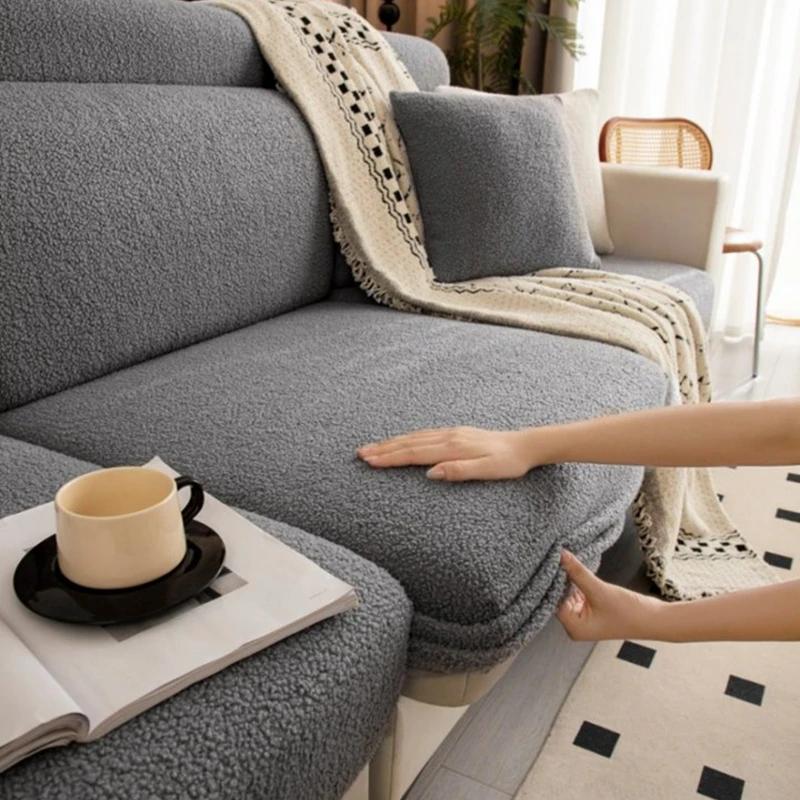 Thickened Teddy Fleece Sofa Cover Protector Non-Slip Luxury Soft Fleece Sofa Slipcover Universal Stretchable Fleece Couch Cover