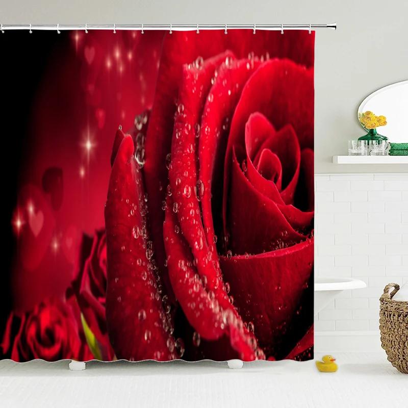 Tulip Rose Fresh Flowers Shower Curtains Waterproof Polyester Fabric 3D Printed Bathroom Screen Home Decoration Shower Curtain