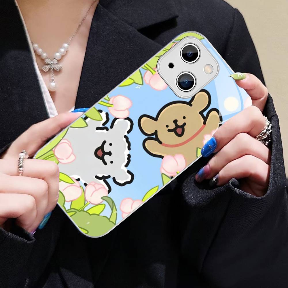Maltese Cute Line Puppy Dog For IPhone 14 13 12 Mini 11 Pro XS Max X XR 14 Plus Tempered Glass Cover