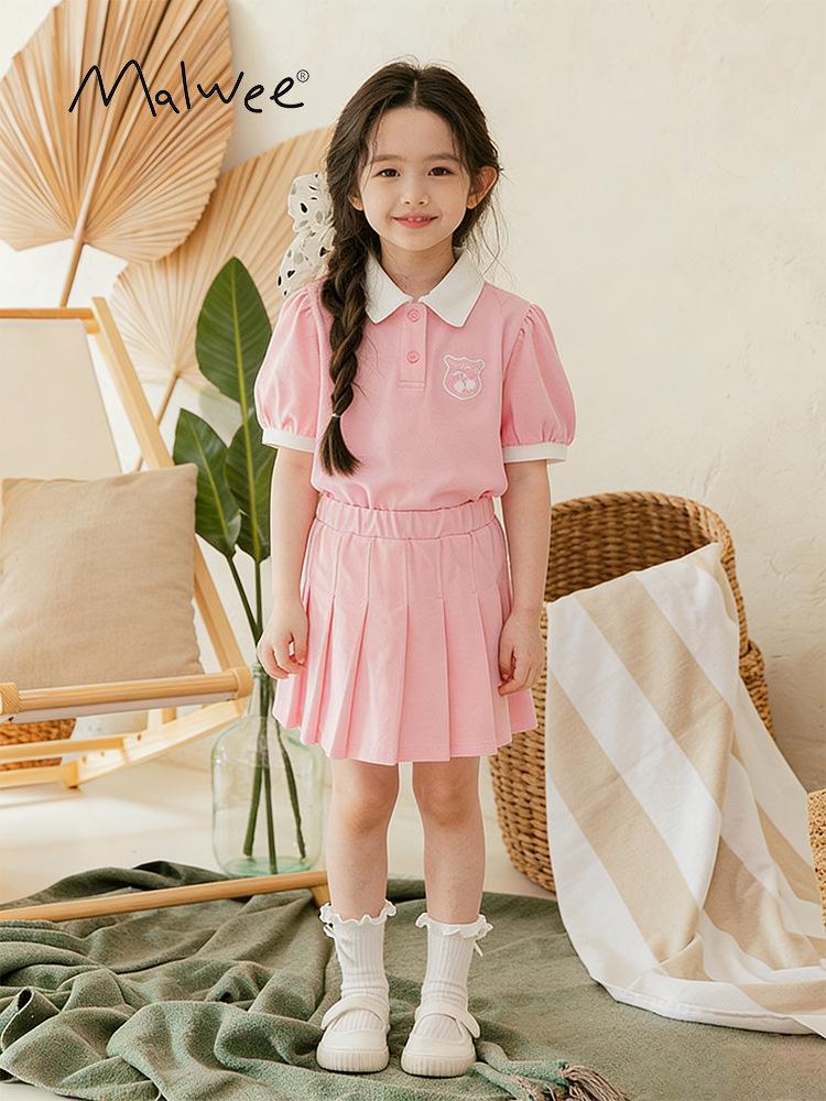 Malwee Girls' Summer Two-Piece Skirt Set - Cute & Stylish European/American Design for Little Girls