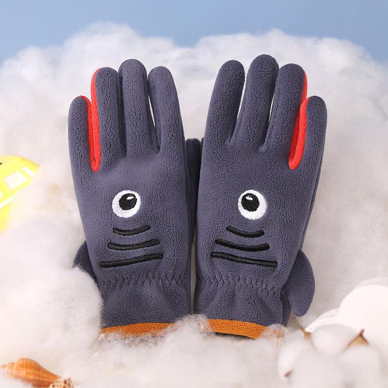 Gants pour enfants hommes et femmes ours de dessin animé brodés automne et hiver extérieur équitation patin à roulettes velours coupe-vent gants chauds