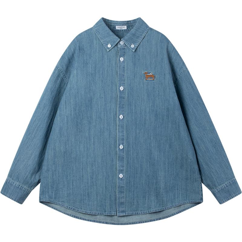 Mucmukn Embroidered Dog Denim Shirt 140