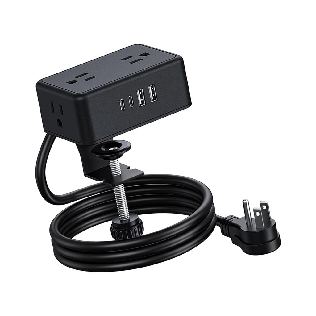 Klemme Schreibtischmontierte Steckdosenleisten 4 AC-Steckdosen 2 USB-A 2 USB-C-Ports PD20W-Ladegeräte 200cm Kabel mit Sicherheitsvorrichtungen