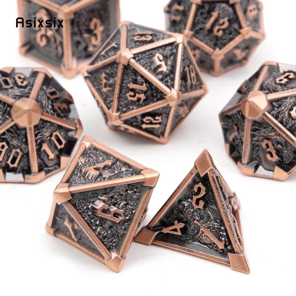 7 Pcs Black Copper Skull Metal Dice Solid Metal Polyhedral Dice Set Suitable for Role-Playing RPG Board Game Card Game