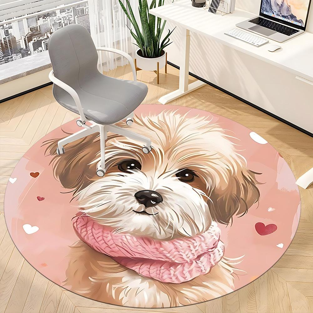 1PC Puppy Scarf Office Round Area Rug, Indoor Mat Suitable ForOffice, Under Office Chairs Bedroom Living Room Home Decor, Room Deco,  F156