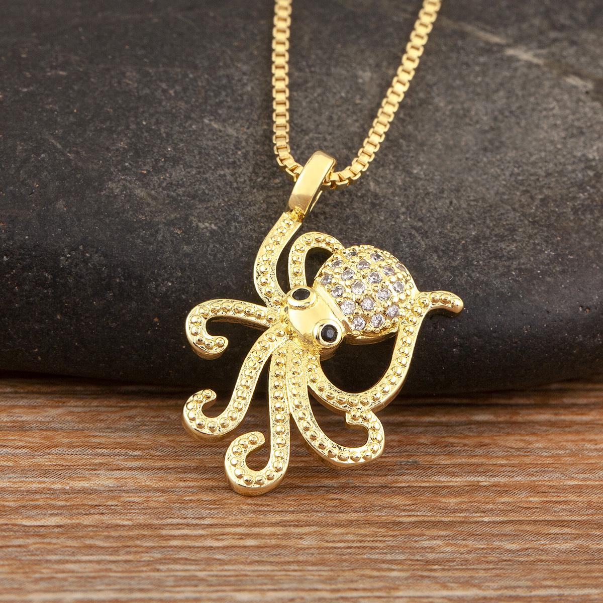 

Nidin Trendy Cool Style Octopus Shape Charm Pendant Necklace For Female Male Copper Inlaid Zircon Jewelry Daily Party Gifts