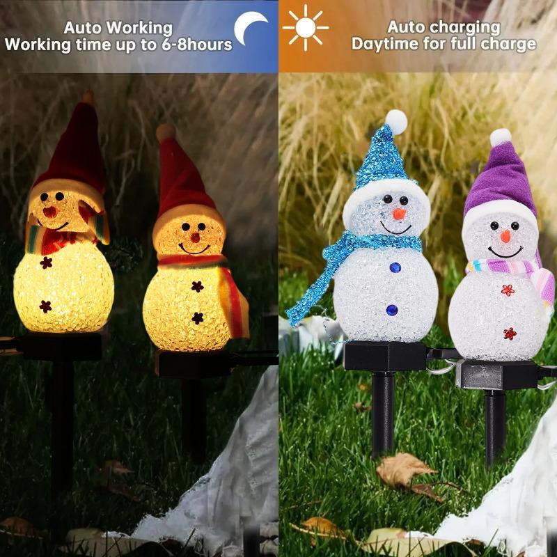 4/1pcs LED Christmas Snowman Solar Lights Cute Snowmans Outdoor Waterproof Light Garden Lawn Fence Lamps Holiday Party Decor