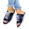 Spring and summer fish mouth denim lace-up casual flat bottom women's cool slippers large size lace-up slippers women