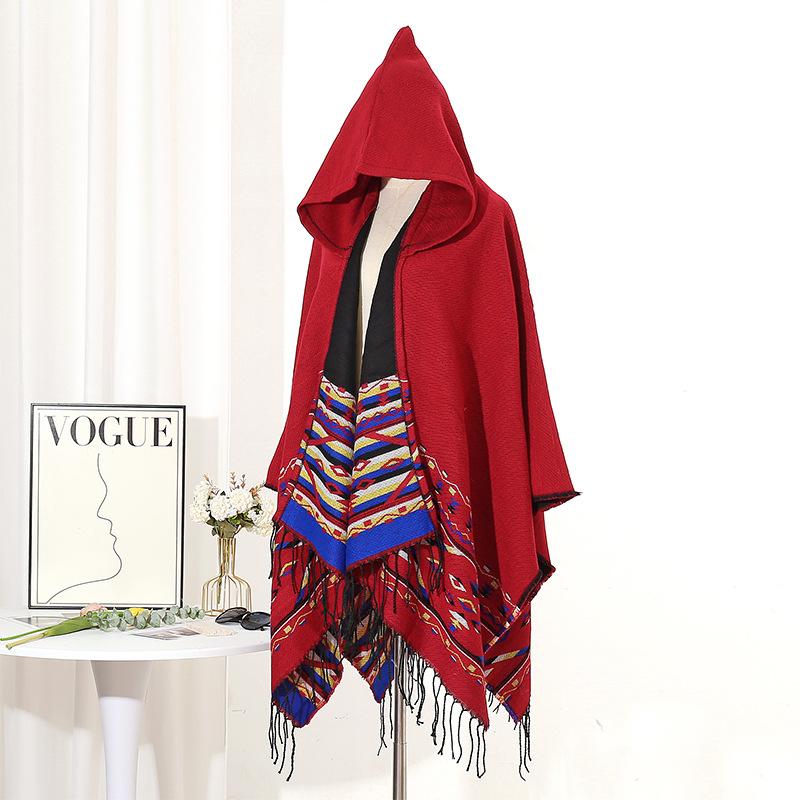 Shawl Poncho for Men&Women Cardigans Blanket Shawls with Tassels Oversized Shawl Wraps with Hood Open Front Poncho Cape Ponchos Hooded Wraps Cardigan
