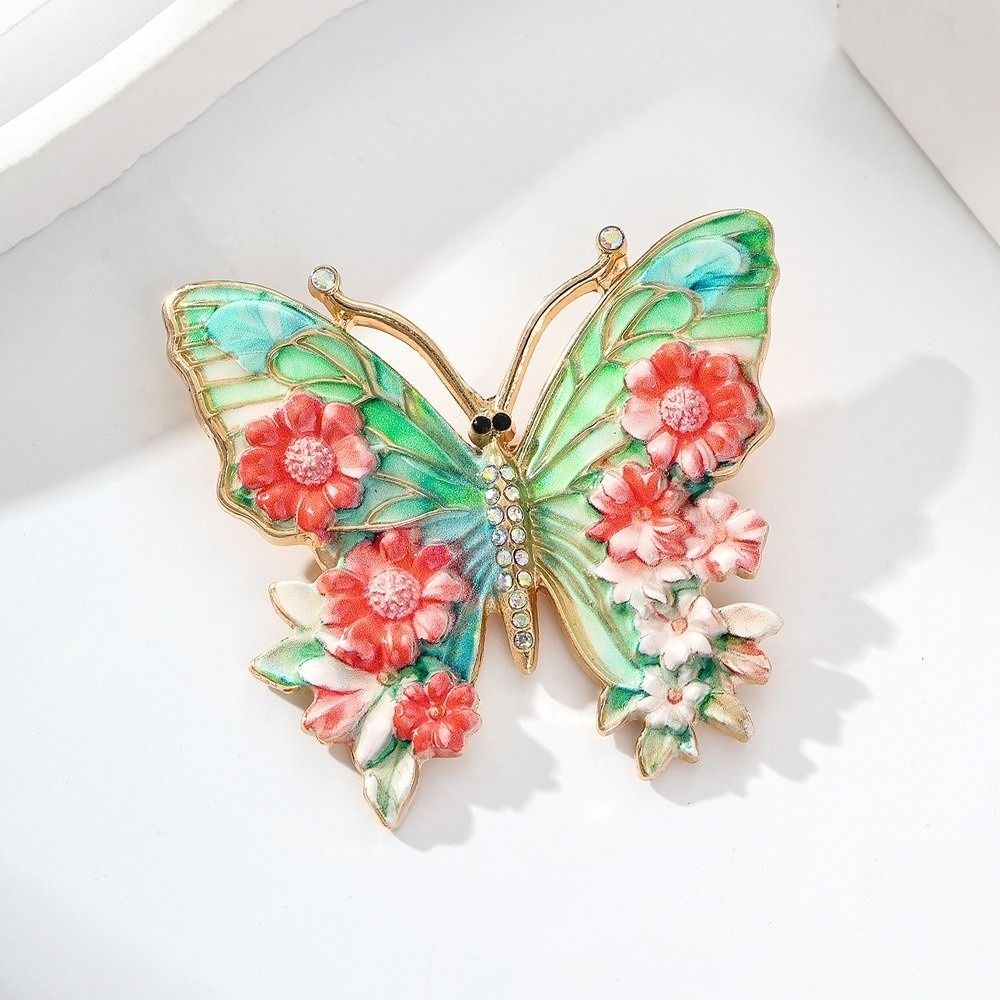Enamel Big Flower Butterfly Brooches Rhinestone Enamel Lapel Pin Women's Clothes Pins Gifts