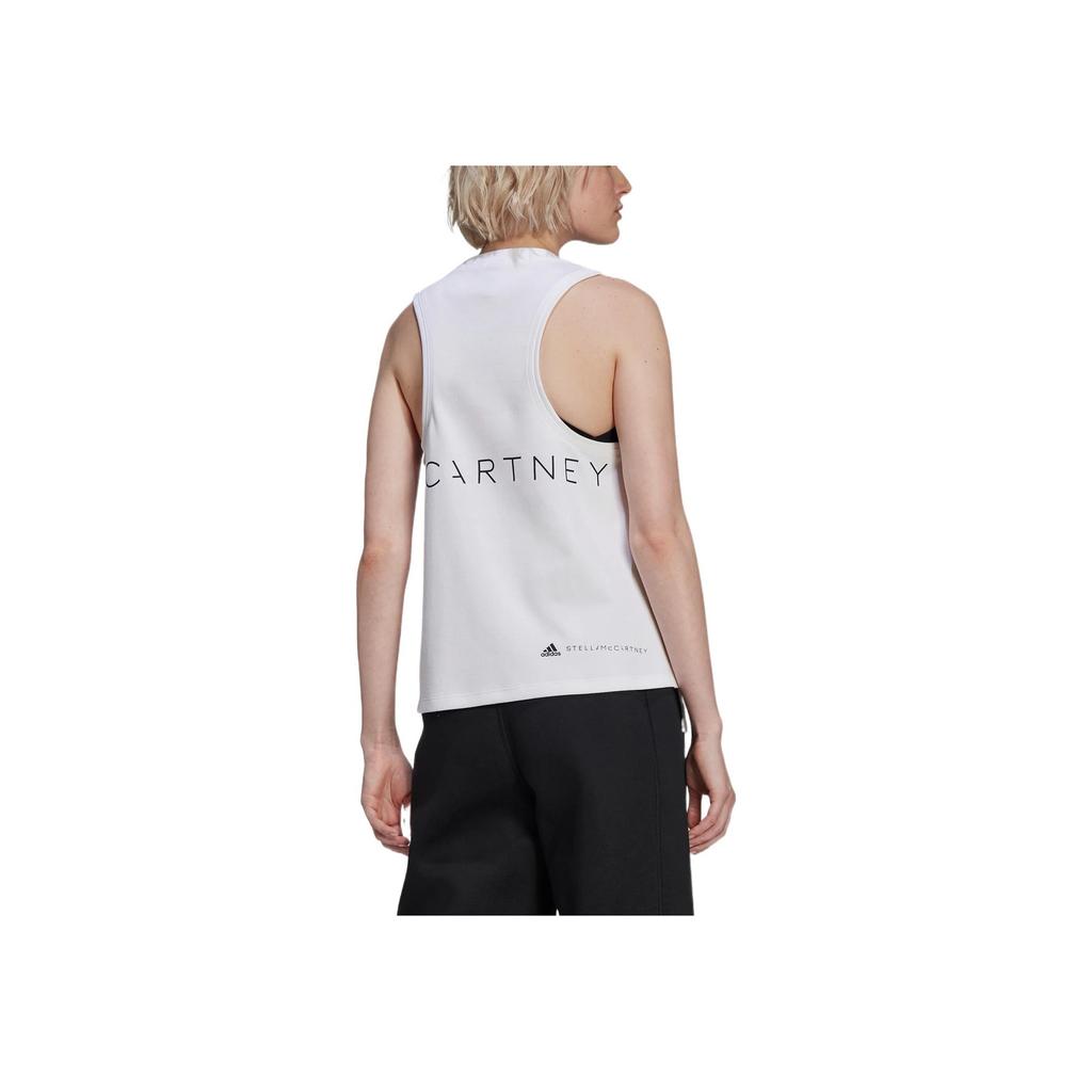 Adidas Logo Print Side Slit Training Tank Top Women Tops White HA8972