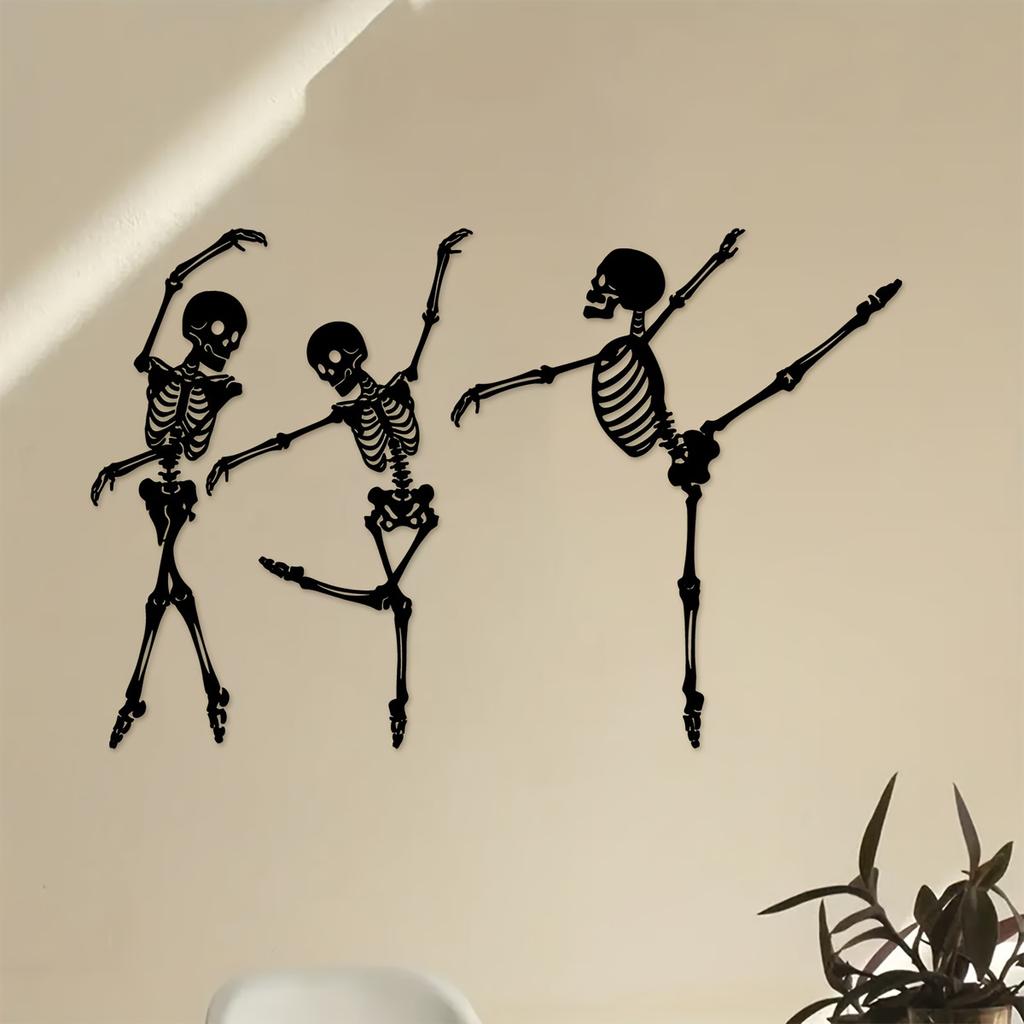 1pc Gothic Skeleton Dance Metal Wall Art, Skull Decor for Living Room, Halloween Christmas New Year Gift