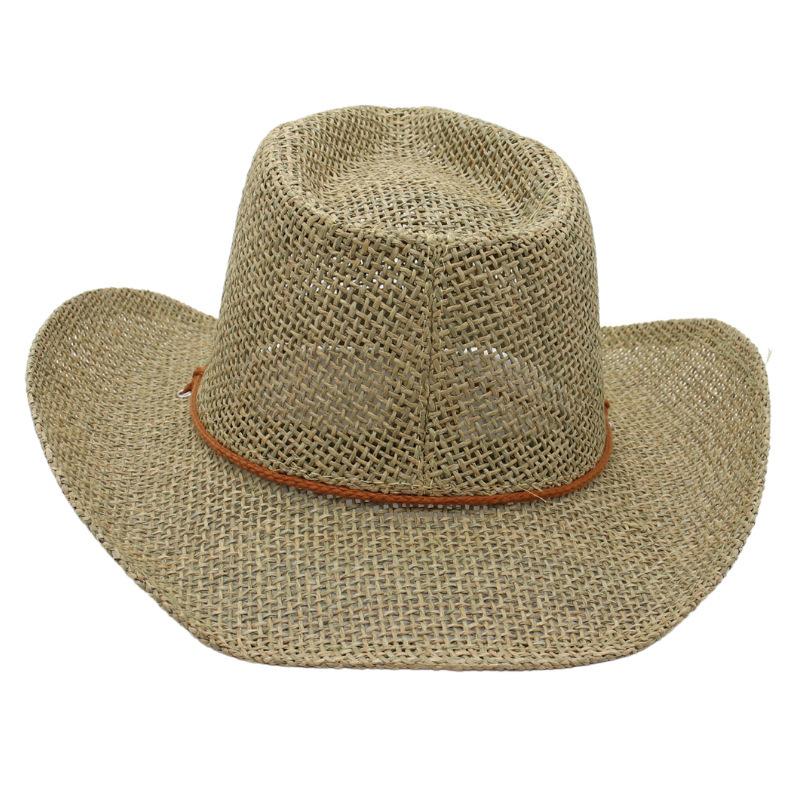 Western Cowboy Hat, Hand-Woven Straw Hat, Big-Brimmed Jazz Hat, Mesh Hat, Seaside Visor.