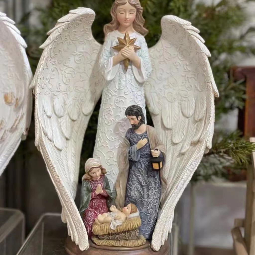Resina Colore Motivo Goffrato Effetto Angelo Figura Famiglia Set Decorazione Tavola, Regalo Festival