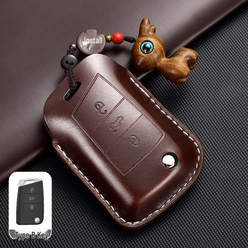 Leather Key Case for Volkswagen Models: T-Cross, Lavida, Lamando, Bora, Tiguan, Sagitar, Polo, Magotan, Passat, Tharu