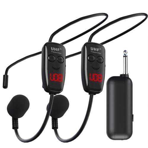Fitness Headset Microphone, DC3.5V-5.5V Head-Worn & Handheld Wireless Head Microphone, 50M -88dBM Rechargeable Wireless Head Microphone for Audio Ampl