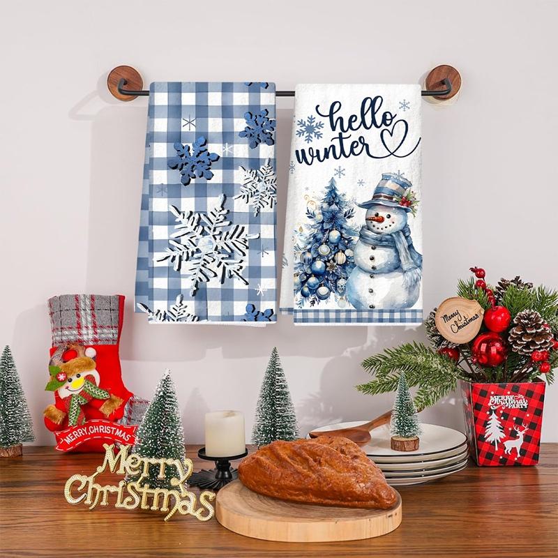 2pcs Christmas Kitchen Towels Santa Snowman Reusable Hand Towels Christmas Decoration for Home 2025 Navidad Natal Gifts New Year