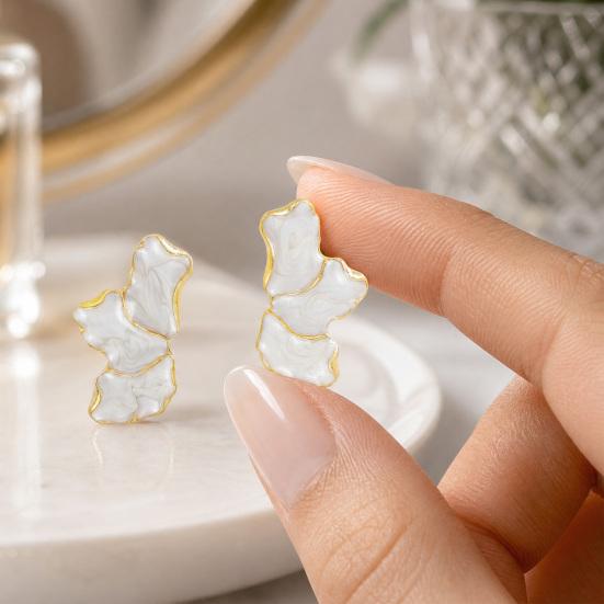 1 Pair Stud Earrings for Women, Enamel Irregular Petal Shape Ear Studs, French Style Ear Pins for Versatile Gift Jewelry