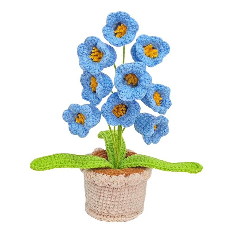 1pc Flower Potted Handmade Tabletop Ornament Elegant Crocheted Knitted 5 Colors Home Decor Artificial Flowers
