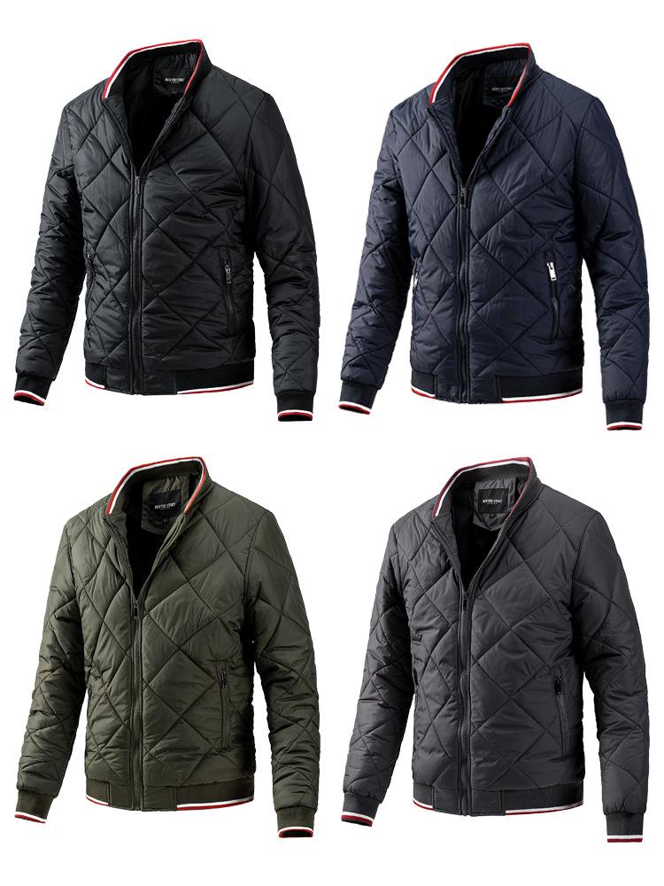 Men's Casual Diamond Baseball Collar Cotton Jacket - European & American Fashion, Plus Size for Autumn/Winter
