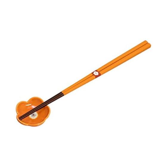 Wakasa-nuri Japanese Traditional Color Chopsticks and Chopstick Rest Set - Mikan-cha (Mandarin Orange Tea) - Made in Japan - Chopsticks: Natural