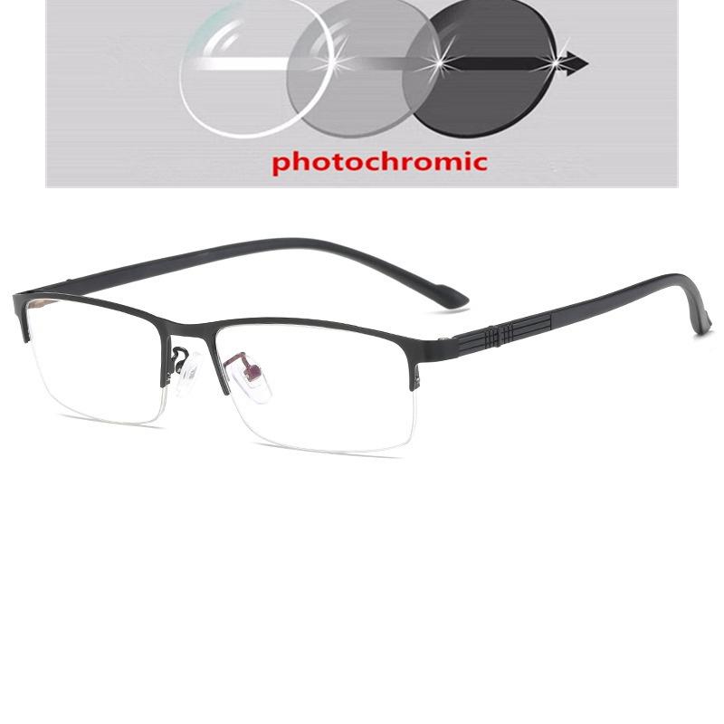 -0.5 -0.75 To -4.0 Half Frame Square Myopia Photochromic Eyeglasses Women Men Uv400 Prescription Glasses Power +0.5 +1.0 To +4