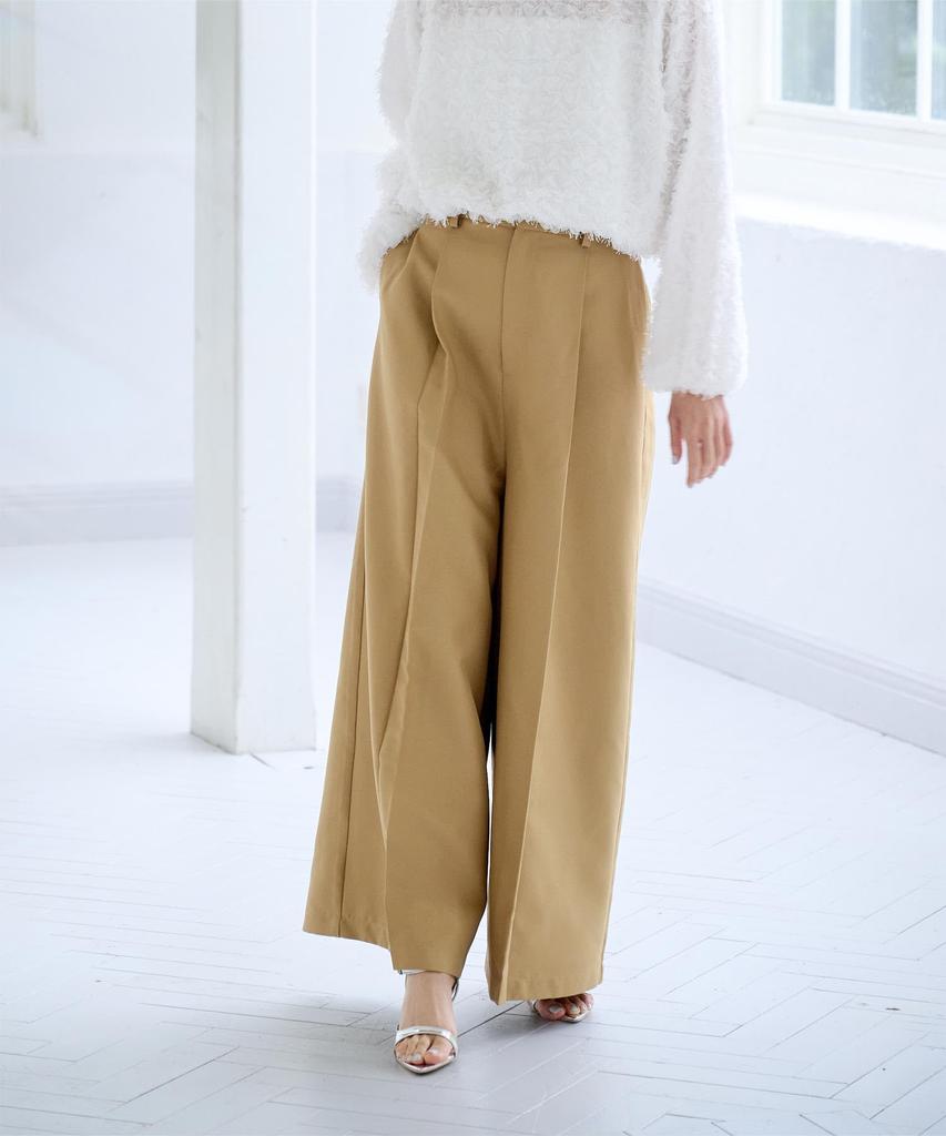 Yours BFXN2062 Oversized Wide Size M Women's One-Tuck Pants, Camel,