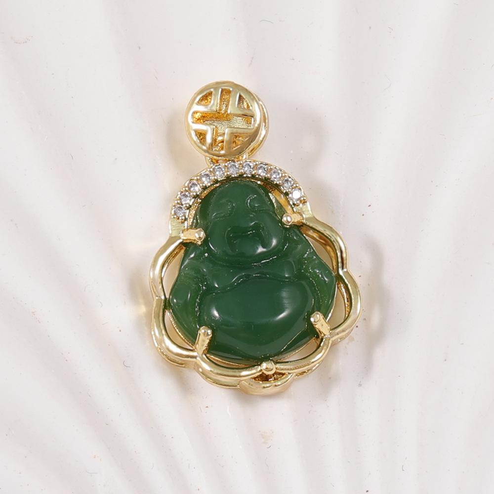 Mehrfarbiger Chalcedon Buddha Anhänger für Damen mit vergoldetem Kupfer und Diamant-Inlay an einer Schlüsselbein-Kette