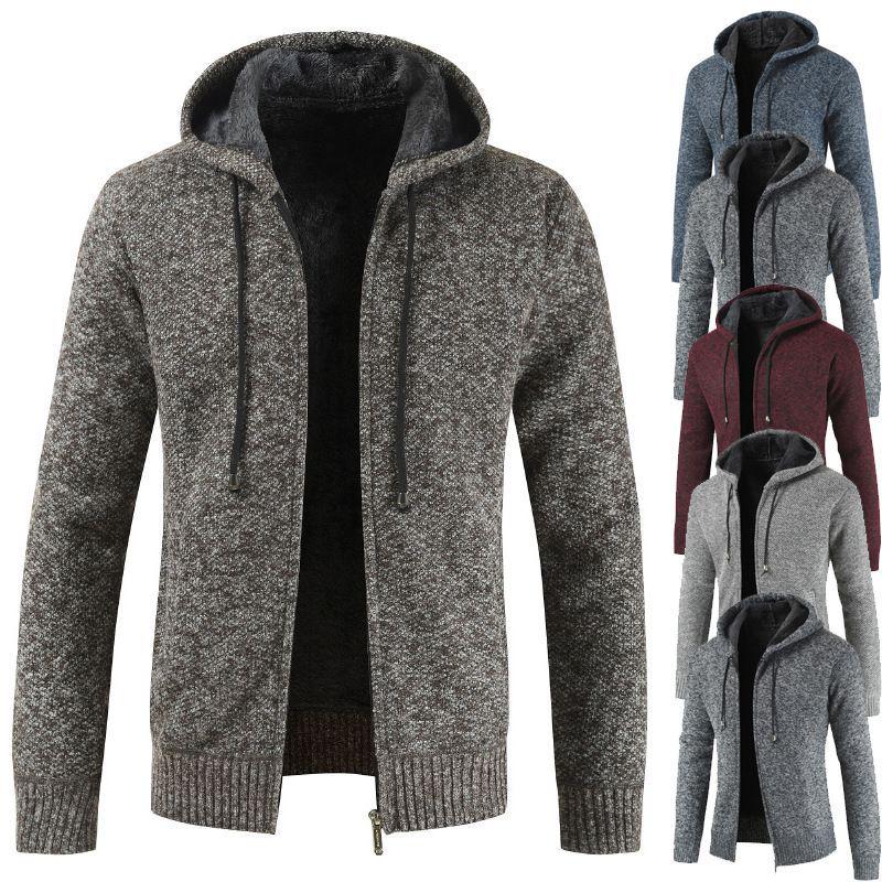 Stylish Men's Sweater Hoodie Featuring Long Sleeves And Plush Plaid Lining For Winter