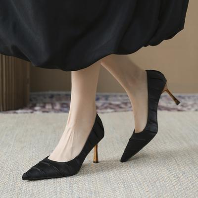 Folded Celebrity Temperament High Heels Women's Pointed Toe Thin Heel Design Sense Single Shoes Delicate Spring