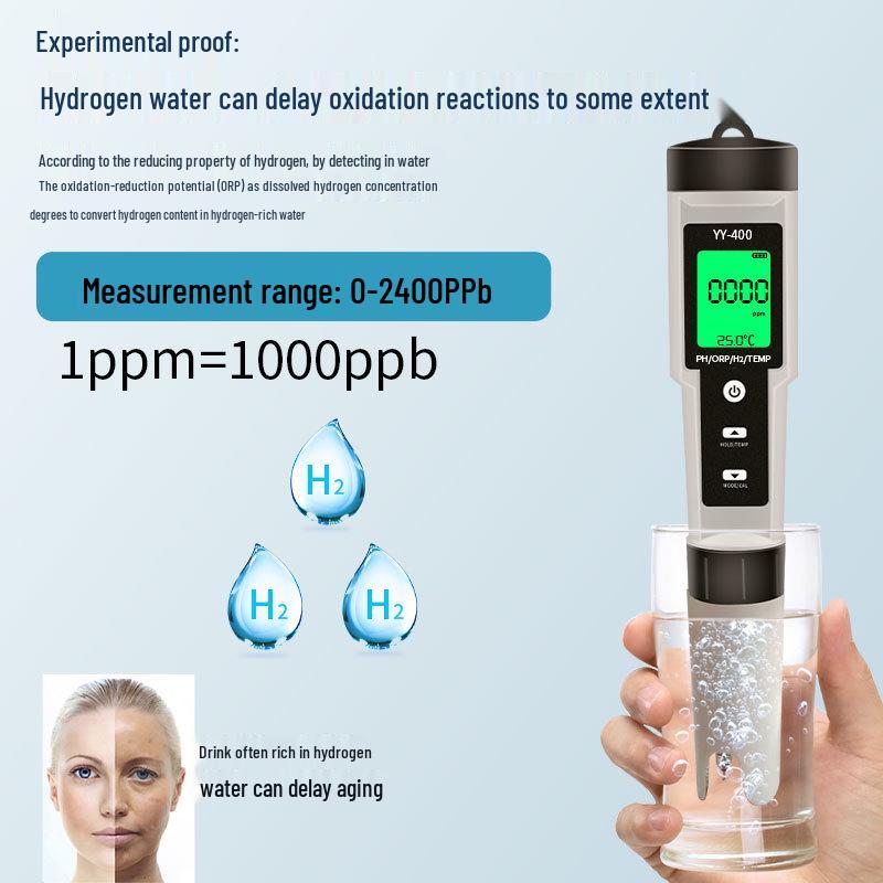 Hydrogen-Rich 4-in-1 Water Quality Test Pen: pH, ORP, H2 Content, Multi-Function Meter
