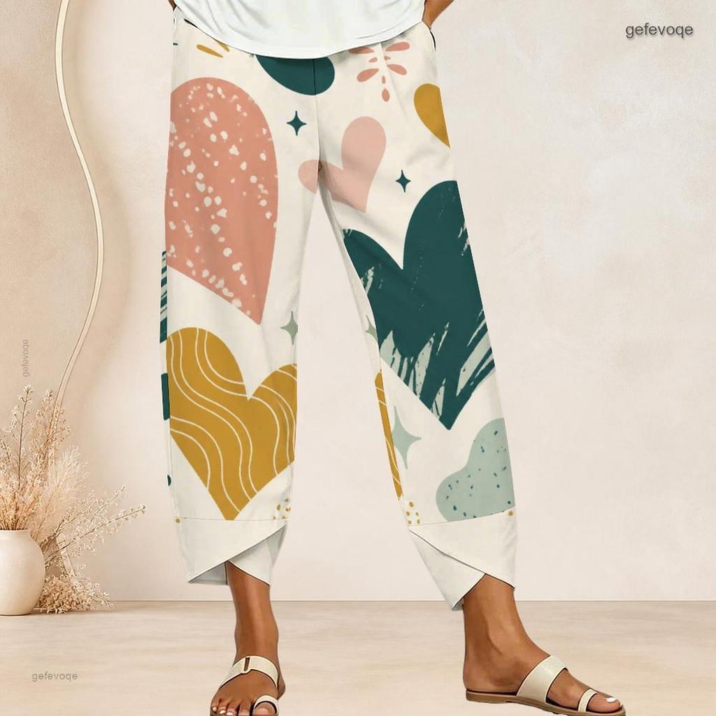 Women Plus Size Cross Hem Long Pants Cartoon Excavator Construction Vehicle Print Loose Casual Trousers