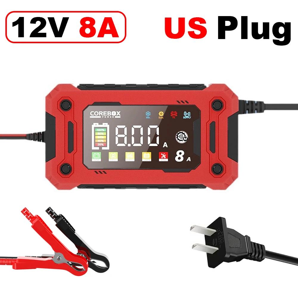 12V 8A 15A Car Charger 14.6V Motorcycle Truck Emergency Jump Starter Digital Display For Lifepo4 Lead Acid AGM GEL Batteries