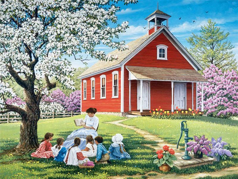 Kit de pictură cu diamante peisaj fermă 5D bricolaj broderie cu diamante punct de cruce primăvară strasuri mozaic decor