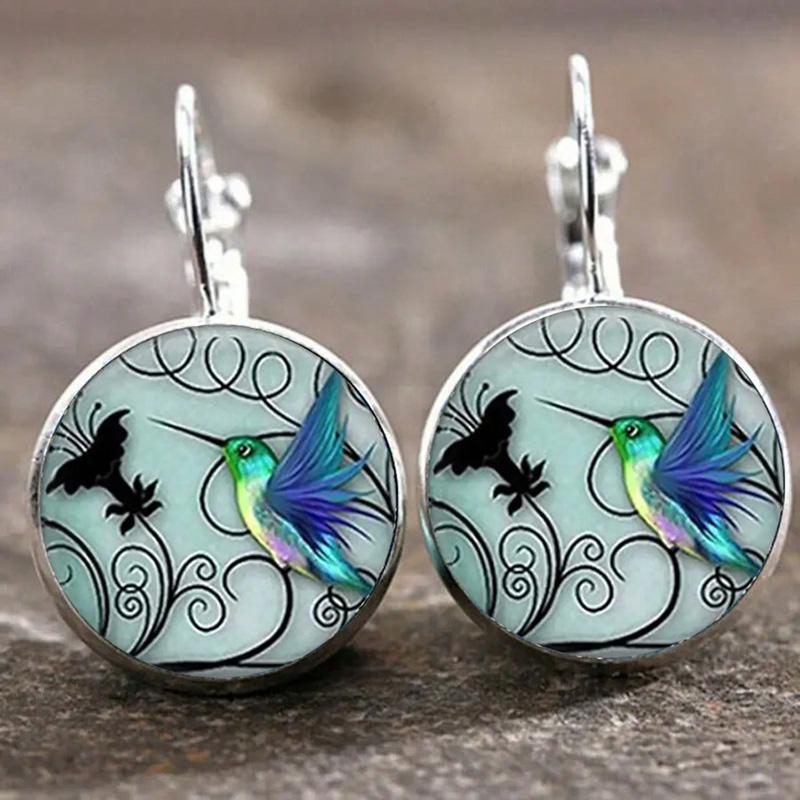 Cute Round Hummingbird Glass Dome Cabochon Pendants Necklaces Fashion Bird Rainforest Jewelry Accessories