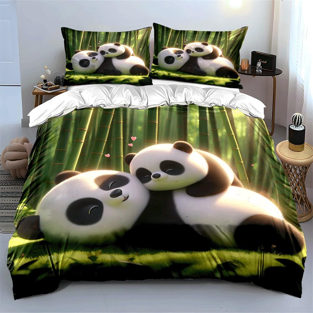 "Panda-Themed Cozy Relaxation Set" Exquisite Three-piece Bedding Set Gift for Kids and Adults