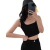 2025 Women's Solid Color Spaghetti Strap Crop Top - European & American INS Street Style, Revealing Collarbone, Wide Shoulder Strap