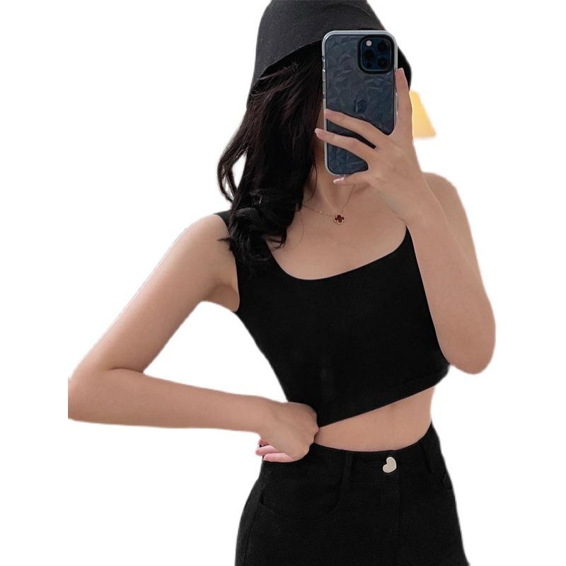 2025 Women's Solid Color Spaghetti Strap Crop Top - European & American INS Street Style, Revealing Collarbone, Wide Shoulder Strap