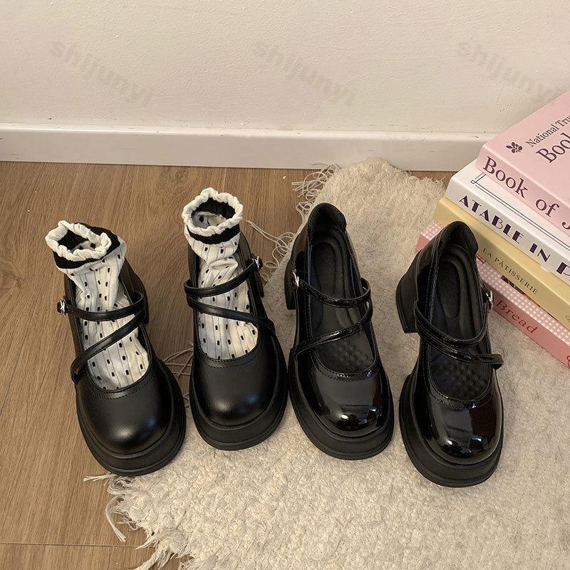 Women's Leather Shoes 2026 Autumn Thick Soled Platform Comfortable Anti Slip Mary Jane Fashion Students Round Toe Zapatos Mujer