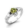 Irish Claddagh 5mm Heart Peridot 925 Sterling Silver Solitaire Women Wedding Ring