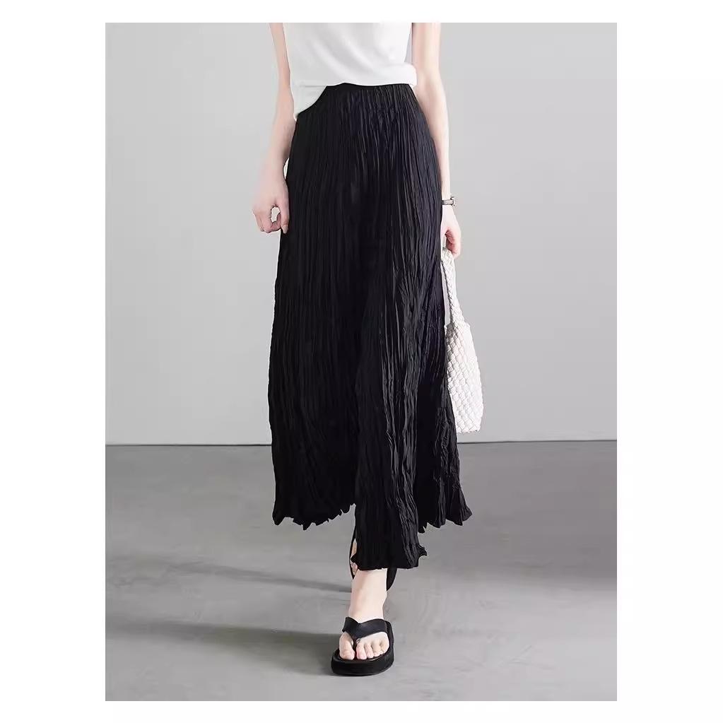 

Miyake 2024 High-Waisted A-Line Pleated Midi Skirt: Women s Summer Slimming Long Skirt S чорний