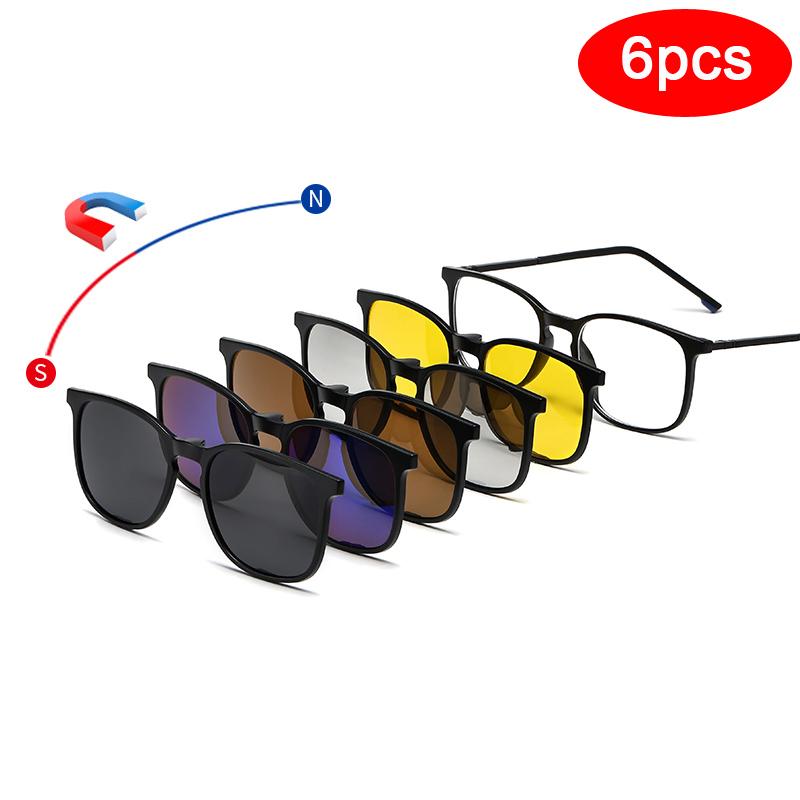 6 In 1 Sets Sunglasses Women Men Magnetic Sun Glsses Polarized Clip Sun Glasses Frame UV400 Anti Glare Unisex