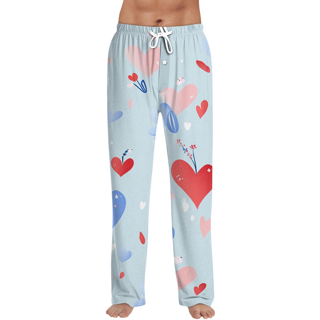 Men's Valentine's Day Printed Drawstring Long Pants Casual Pajamas